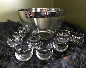 Vintage mid century modern mercury glass punch set