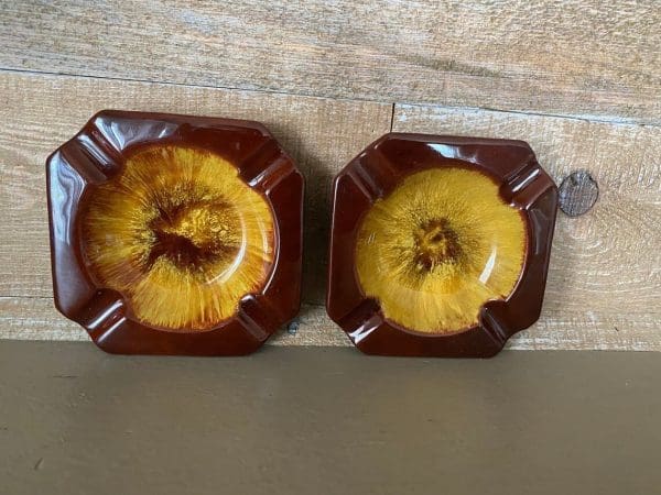 Blue Mountain Pottery ashtrays Harvest Gold set BMP