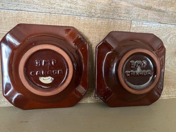 Blue Mountain Pottery ashtrays Harvest Gold set BMP bottom