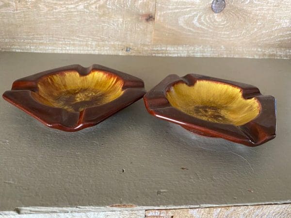 Blue Mountain Pottery ashtrays Harvest Gold set BMP pair