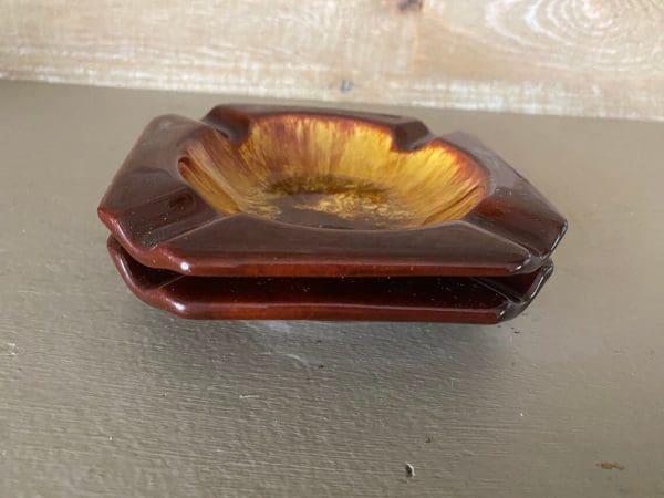 Blue Mountain Pottery ashtrays Harvest Gold set BMP stacked pair