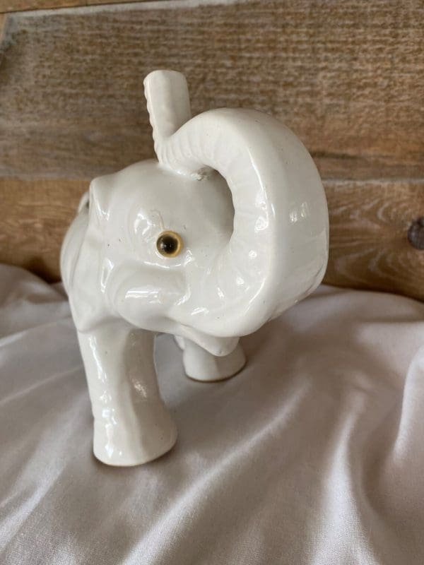 Vintage ceramic elephant planter white right front