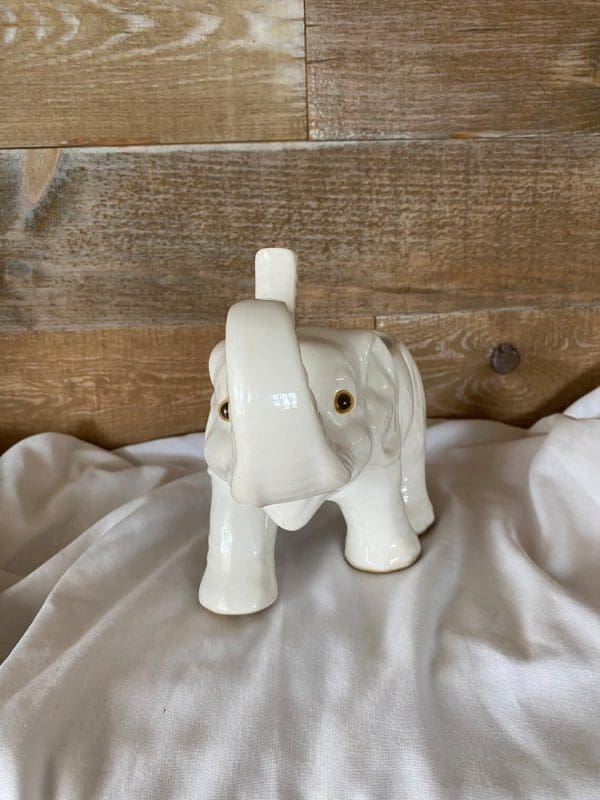 Vintage ceramic elephant planter white front zoomed out