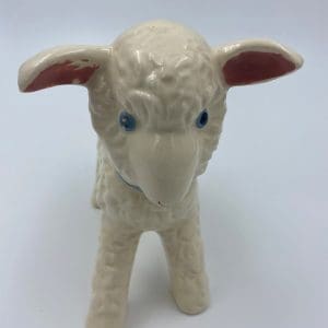 Vintage ceramic lamb planter white and blue