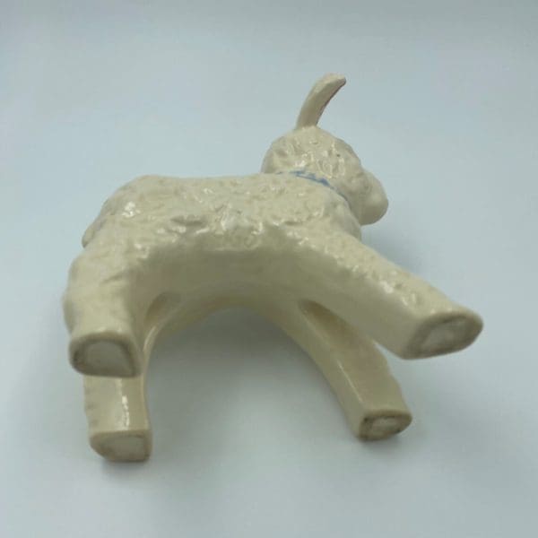 Vintage ceramic lamb planter white and blue bottom