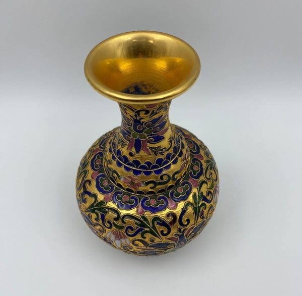 Vintage Cloisonne Enamel Vase gold inside