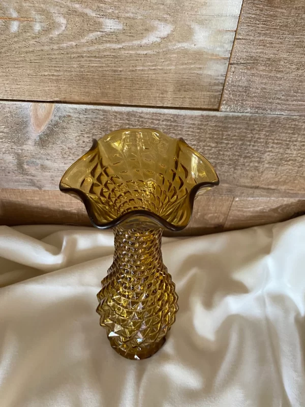 vintage amber glass vase ruffle top