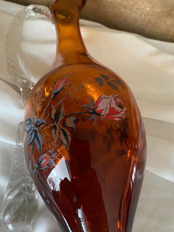 vintage amber glass decanter close