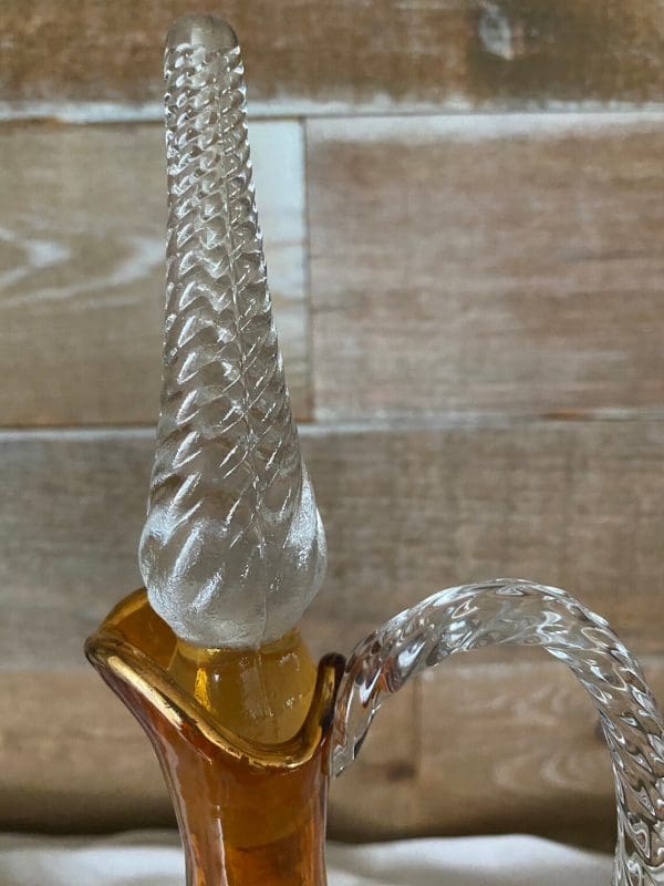 vintage amber glass decanter clear twisted stopper