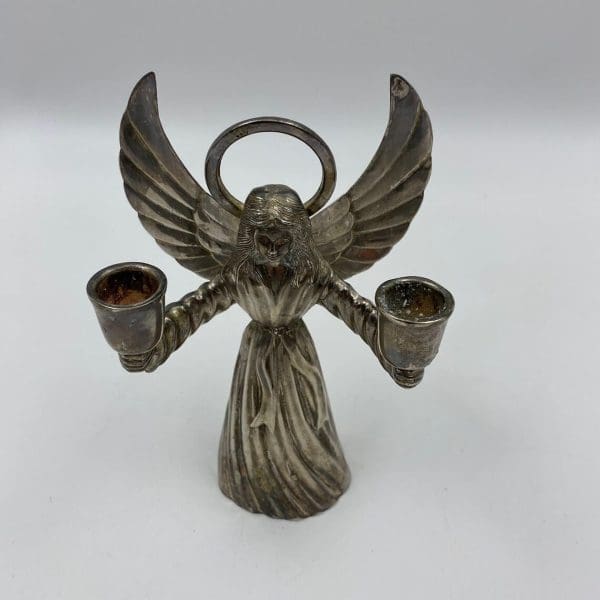 silver angel candle holder top