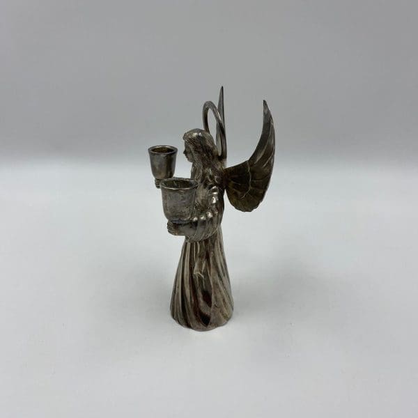 silver angel candle holder left side