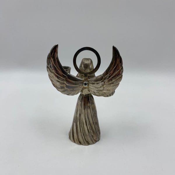 silver angel candle holder back