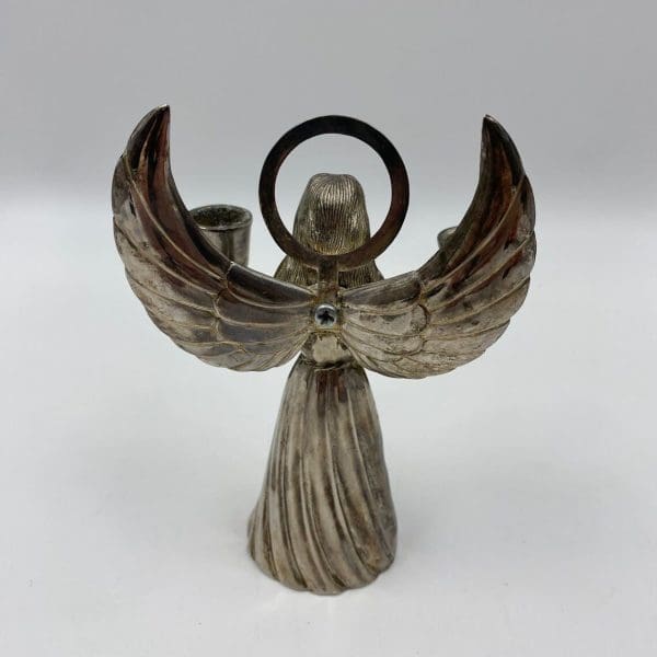 silver angel candle holder close back