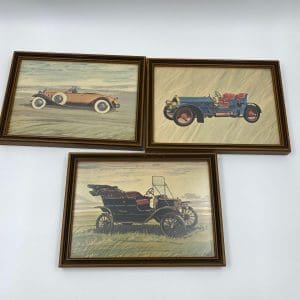 vintage car prints set of three in wood frames