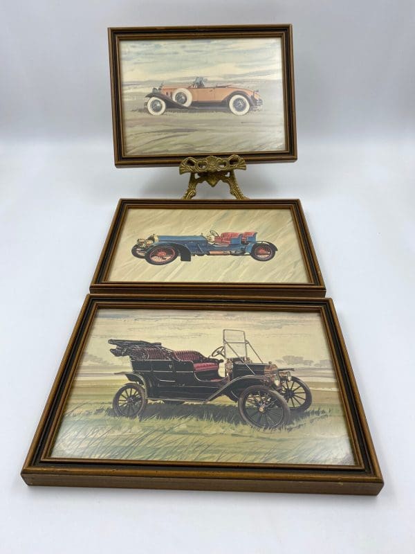 vintage car prints set of three framed MCM