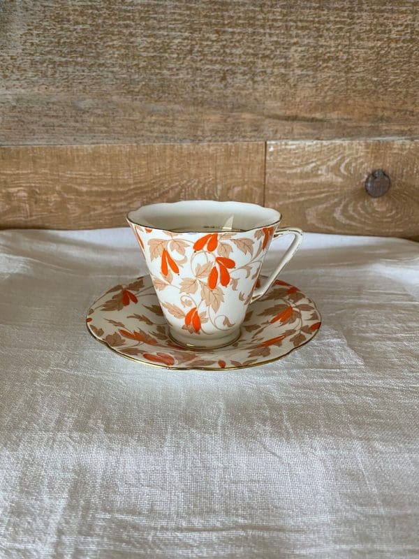 Art Deco tea cup tribute Royal Grafton Ashley Orange Flowers