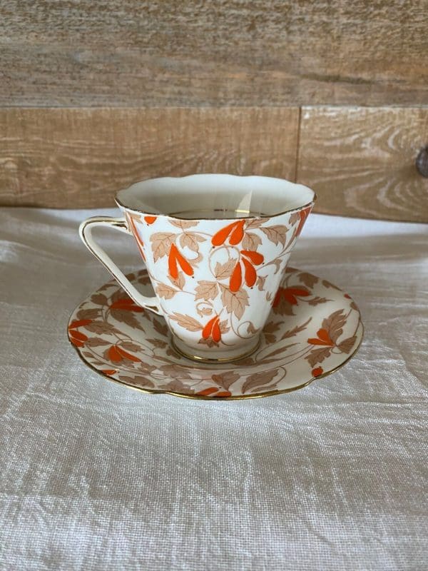 Art Deco tea cup Orange Flowers