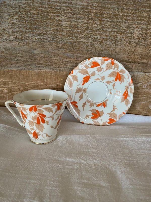 Art Deco tea cup Orange Flowers saucer and tea cup