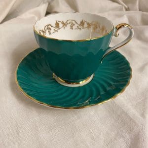 Aynsley tea cup and saucer green and gold 1950s