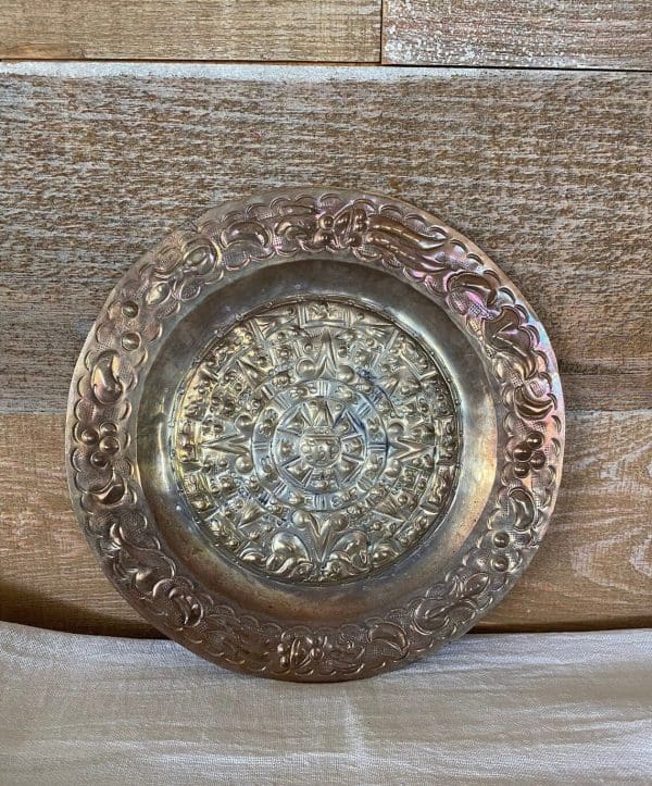 Copper Aztec Calendar Plate hammered metal wall decor