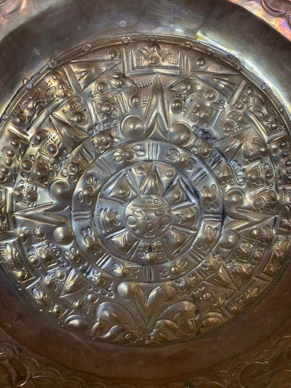 Copper Aztec Calendar Plate front close