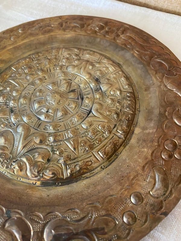 Copper Aztec Calendar Plate close to detail