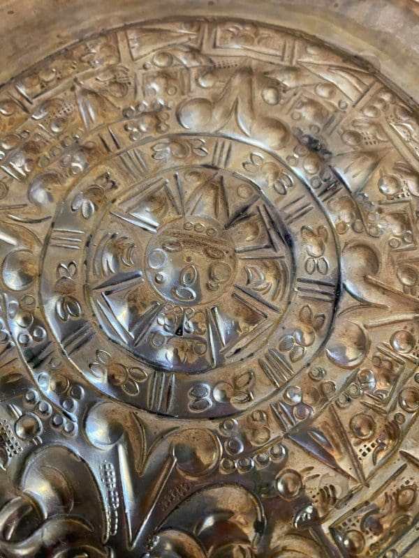 Copper Aztec Calendar Plate close of center detail