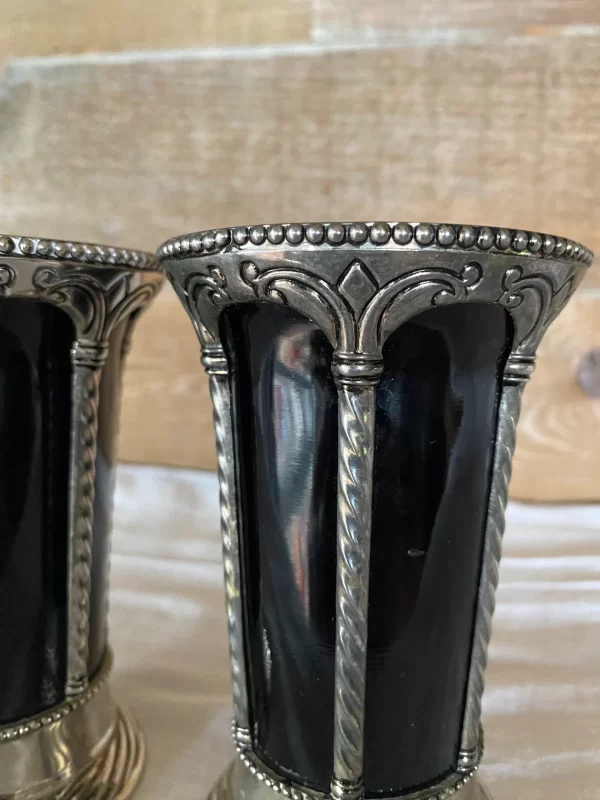 vintage black amethyst glass vase silver detail