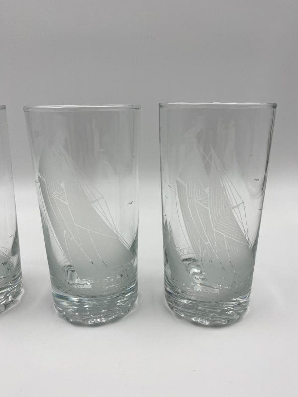 nautical drinking glasses two with acid etched ship