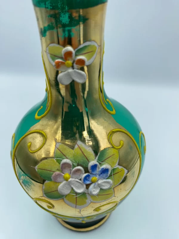 Bohemian glass vase green gold