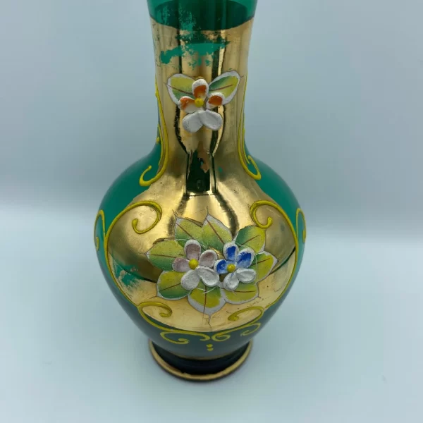 Bohemian glass vase green flowers