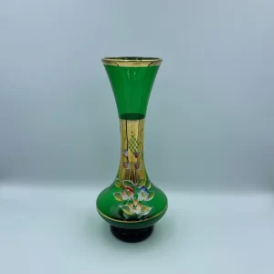 green Bohemian glass vase front