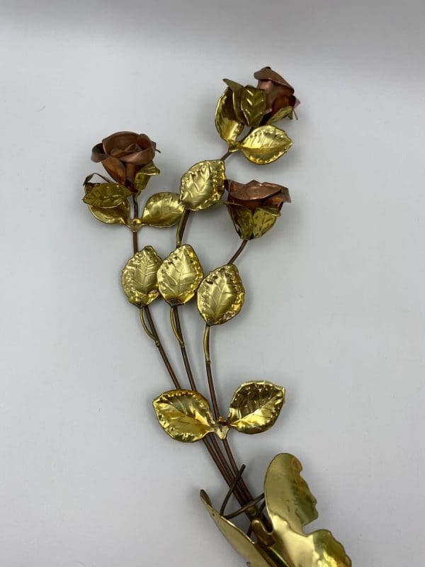 vintage brass wall decor three roses in copper