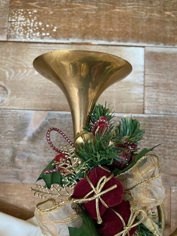 brass French horn candle holder close top