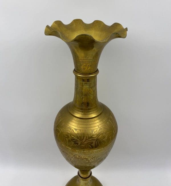 vintage brass etched vase upper view