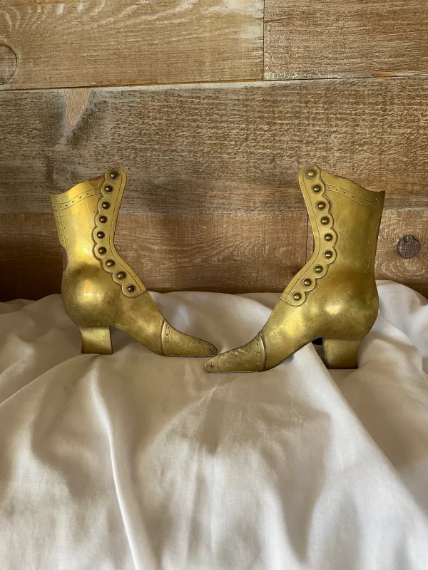 Victorian brass shoe vases fronts