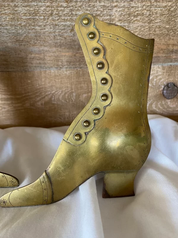 Victorian brass shoe vases right shoe