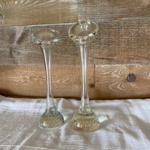 vintage clear glass bud vases fronts