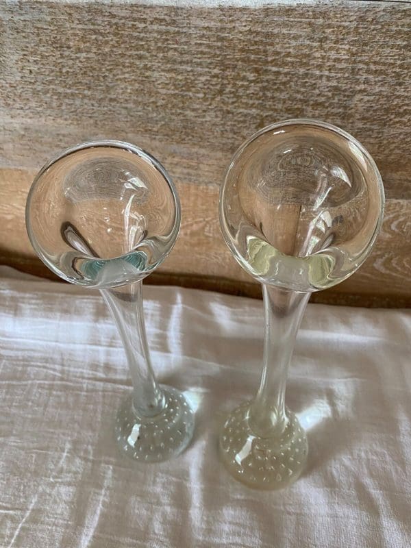 vintage clear glass bud vases top view