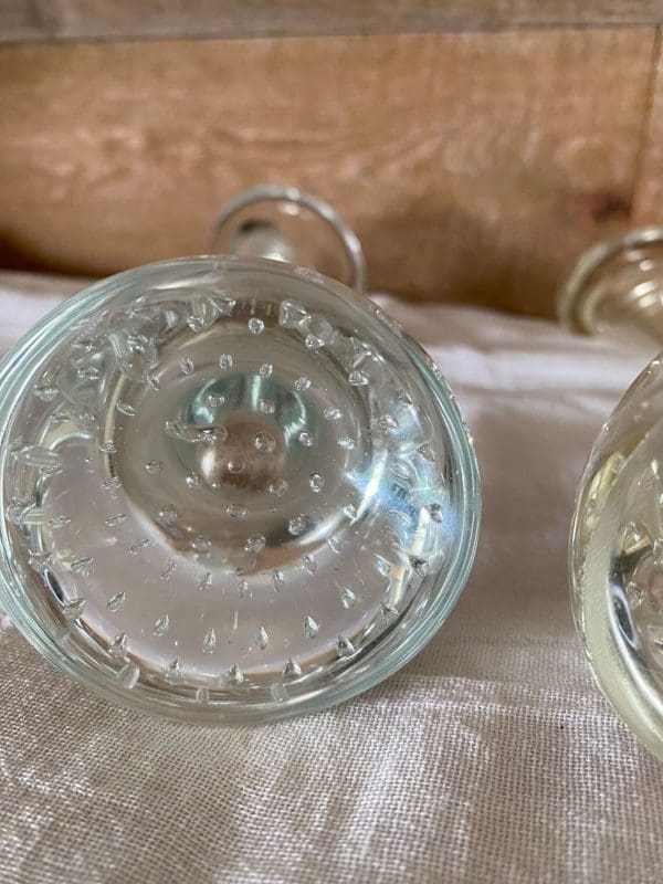 vintage clear glass bud vases close bottom 2