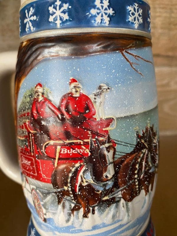 1995 Budweiser holiday stein close detail