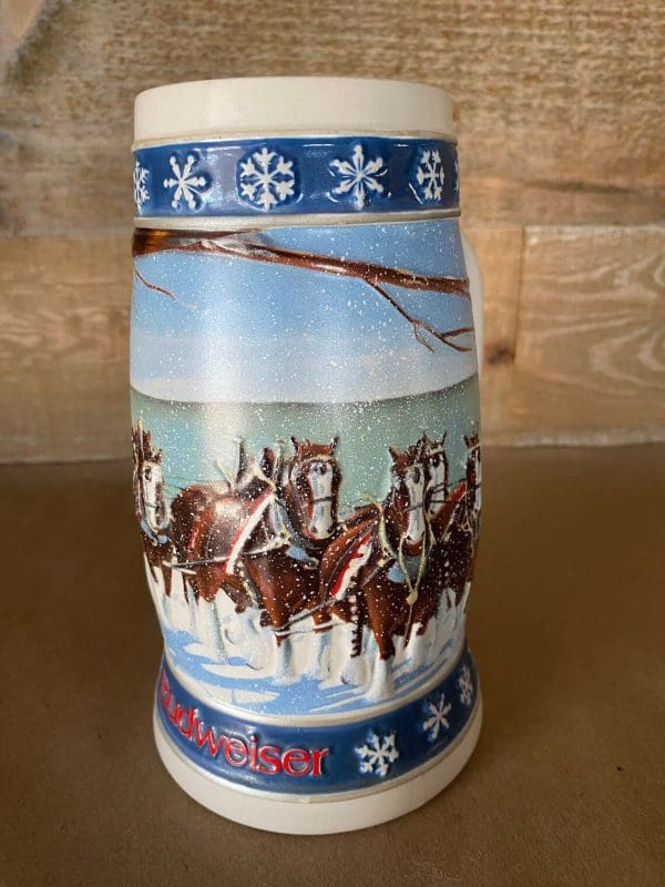 1995 Budweiser holiday stein horses in snow