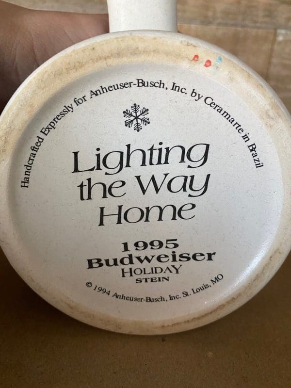 1995 Budweiser holiday stein Lighting the way Home marked on bottom