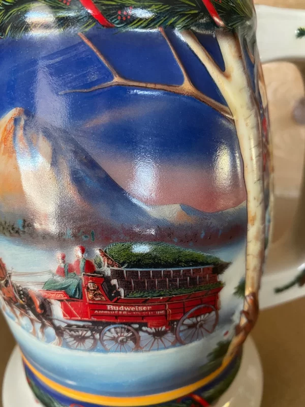 2000 Budweiser holiday stein close detail