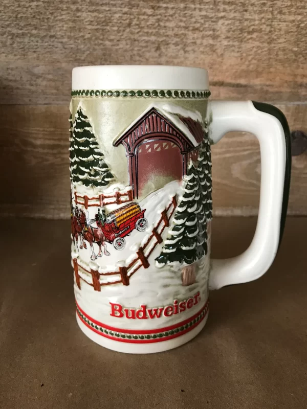 1984 Budweiser holiday stein right side horse drawn sleigh