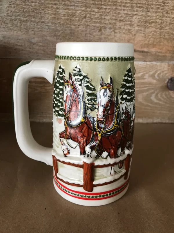 1984 Budweiser holiday stein left side horses