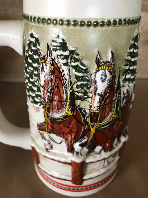 1984 Budweiser holiday stein close horses