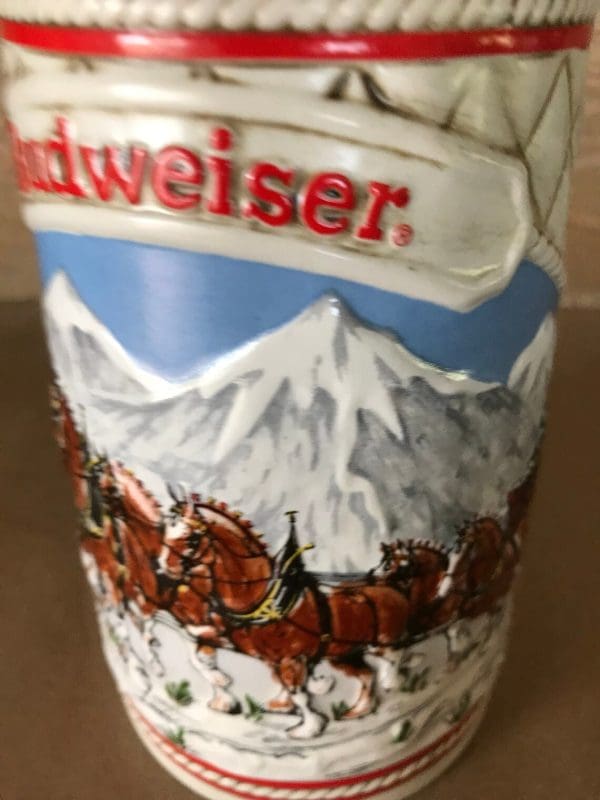 1985 Budweiser holiday stein embossed