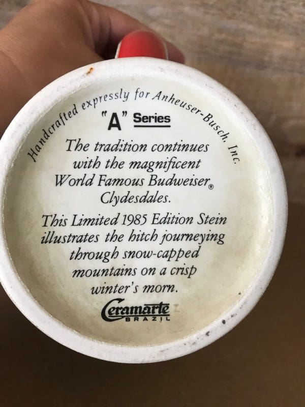 1985 Budweiser holiday stein bottom