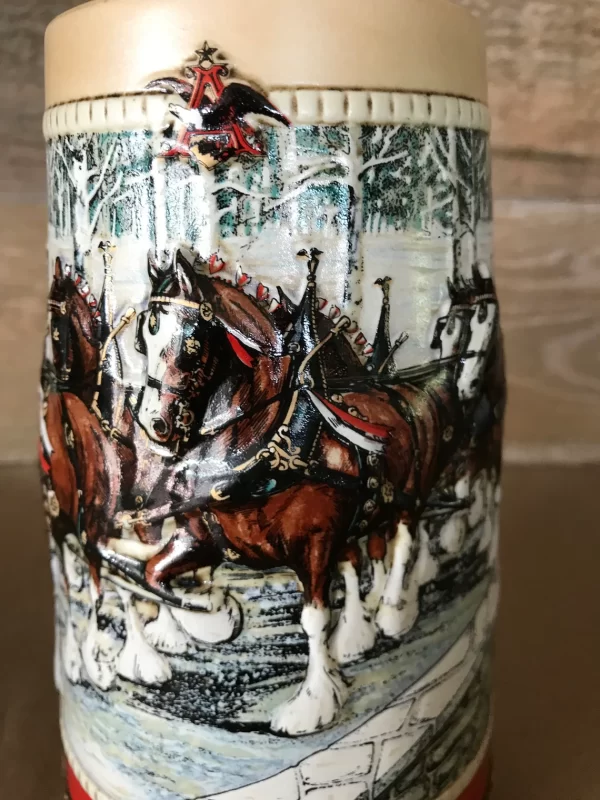 1988 Budweiser holiday stein embossed horses